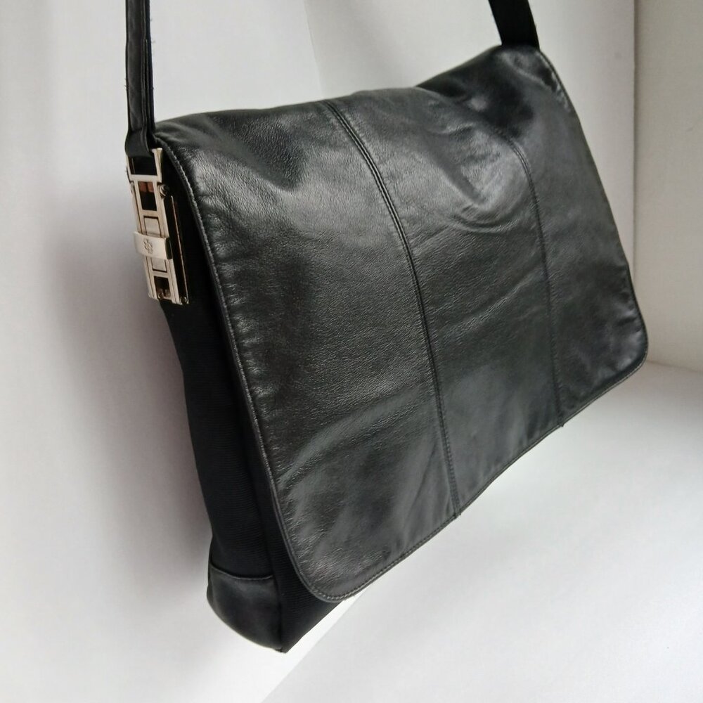 Vintage Y2K Silver Blue USA Nylon & Leather E/W Shoulder Bag NWOT Sleek~Stylish